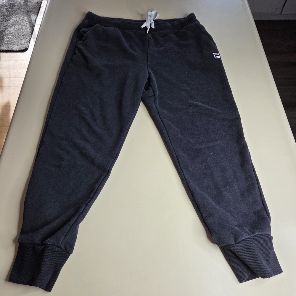 FILA Men's Jogger Sweatpants XL Black Drawstring Logo Soft Fleece Lined Casual